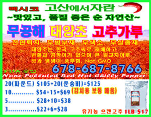 좋은 맛, 건강, 가격, 무공해 태양초 고추가루!